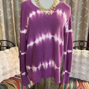 Johnny Was Purple and White Tie-Dye Sweater